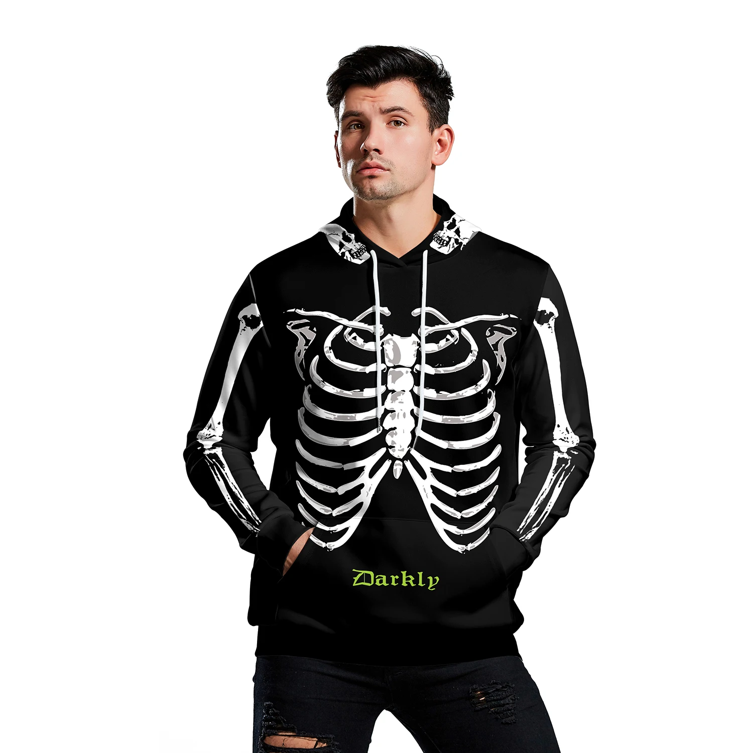 Y2K Skeleton Hoodies Unisex Halloween Cosplay Sweatshirt Funny Disguisement Pullover with Pocket Casual Hood Streetwear Clothes