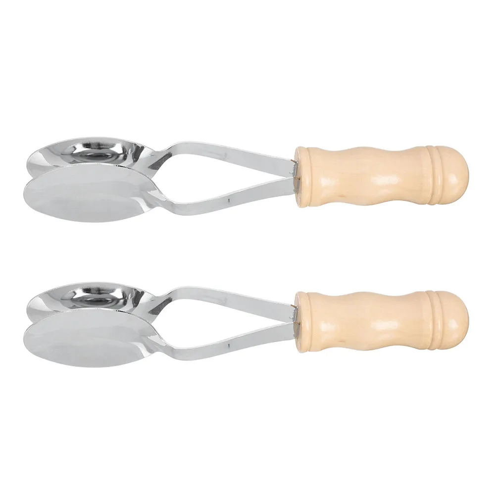 2Pcs Musical Spoons Stainless Steel Percussion Instrument Hand Percussion for Kids Adults Folk Music Lively Rhythm Portable