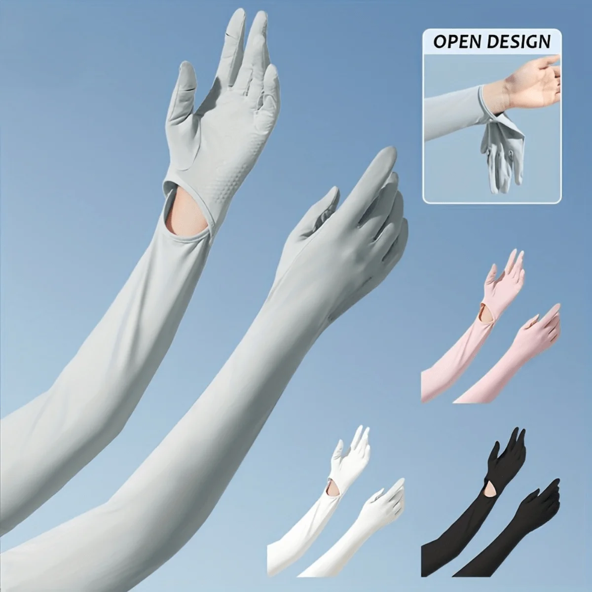 

1 Set Women's Full Finger UV Protection Driving Gloves, Long Sleeve Sun Protection Sleeves, Breathable Anti-Slip Cooling Elastic Sleeve