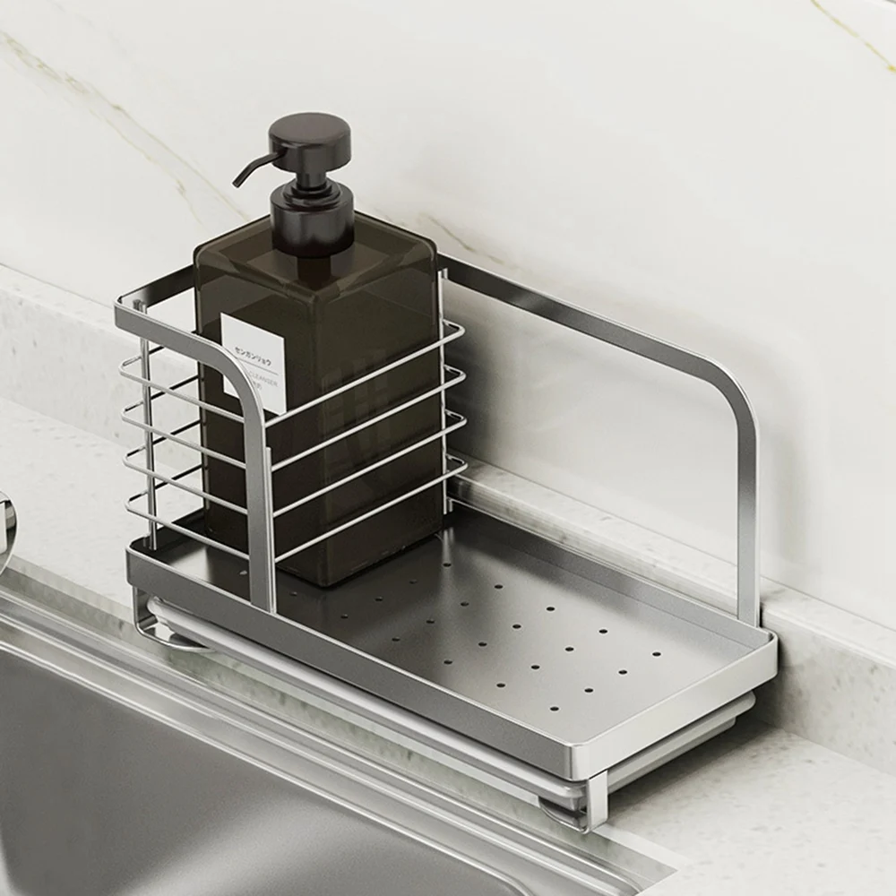 Kitchen Sink Caddy Sponge Holder Dish Brush Storage with Drain Tray, Countertop Sponge Brush Rags Soap Holder