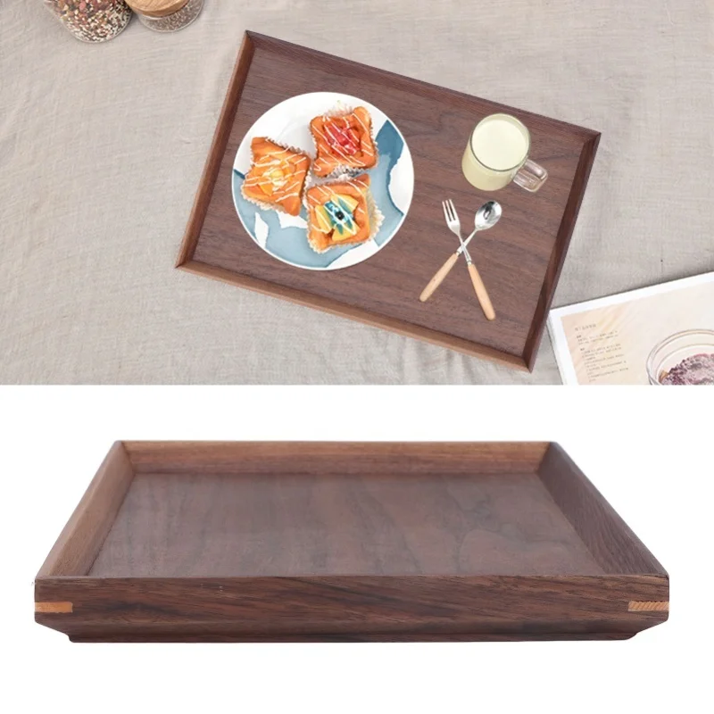 Walnut Wooden Tray Rectangle Serving Tray Tenon Structure Chinese For Tea Fruit Dessert Bread