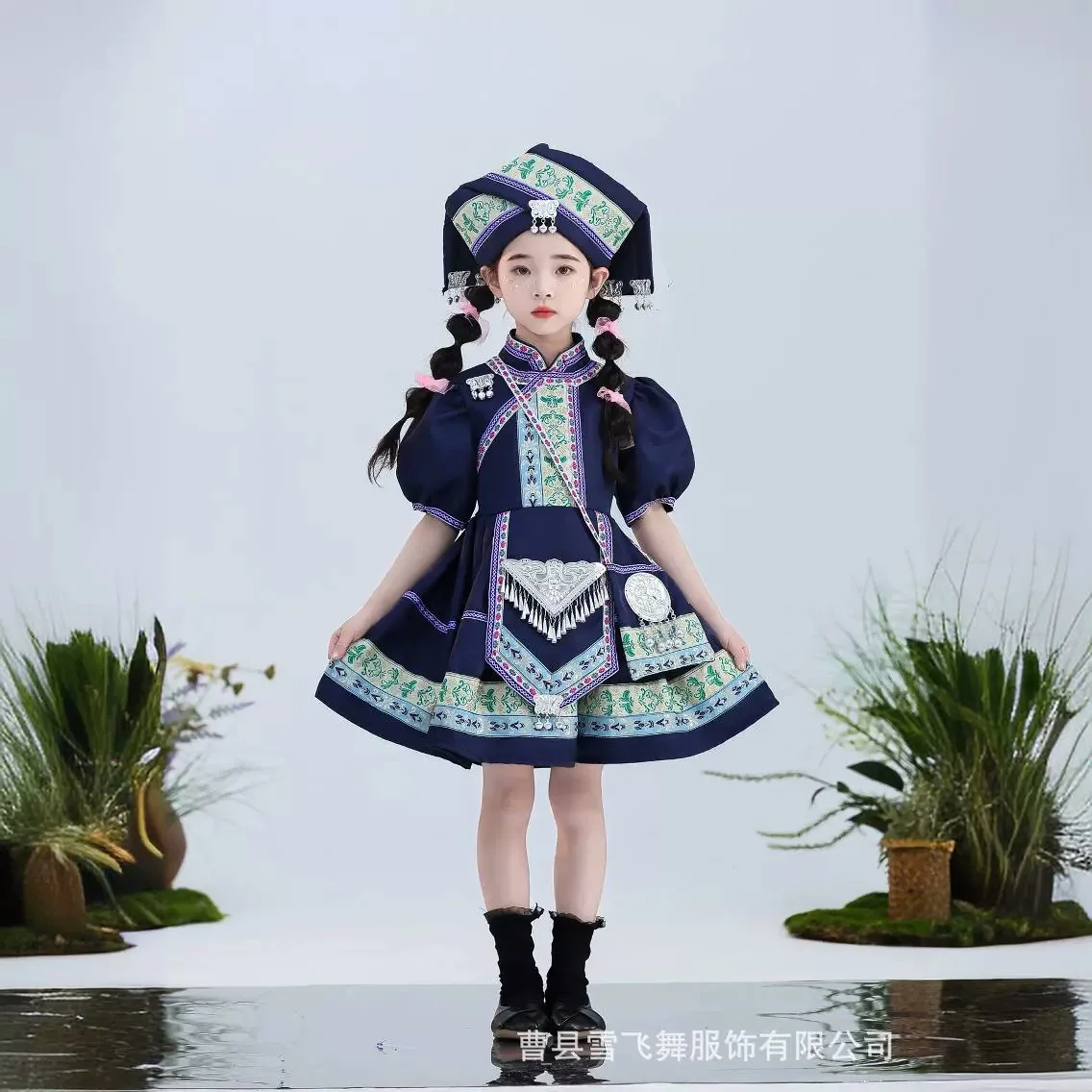 New Children's Ethnic Costume Comes with Headwear Hat Guangxi Zhuang and Miao Ethnic Performance Costume Girl's Ethnic Performan