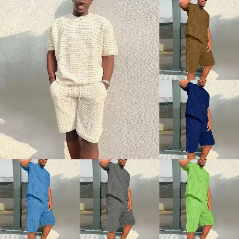 Men Suits Summer Autumn Knit Pullover Tops Pants Shorts Two-piece Sets Streetwear Sweatshirts Casual Men Clothes New Sweatpants