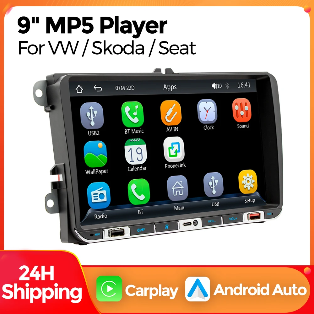 MEKEDE 9‘’Wireless Carplay Auto Car Radio MP5 for Volkswagen Golf 5 6 Polo Passat B6 B7 CC Skoda Jetta Universal Multimedia