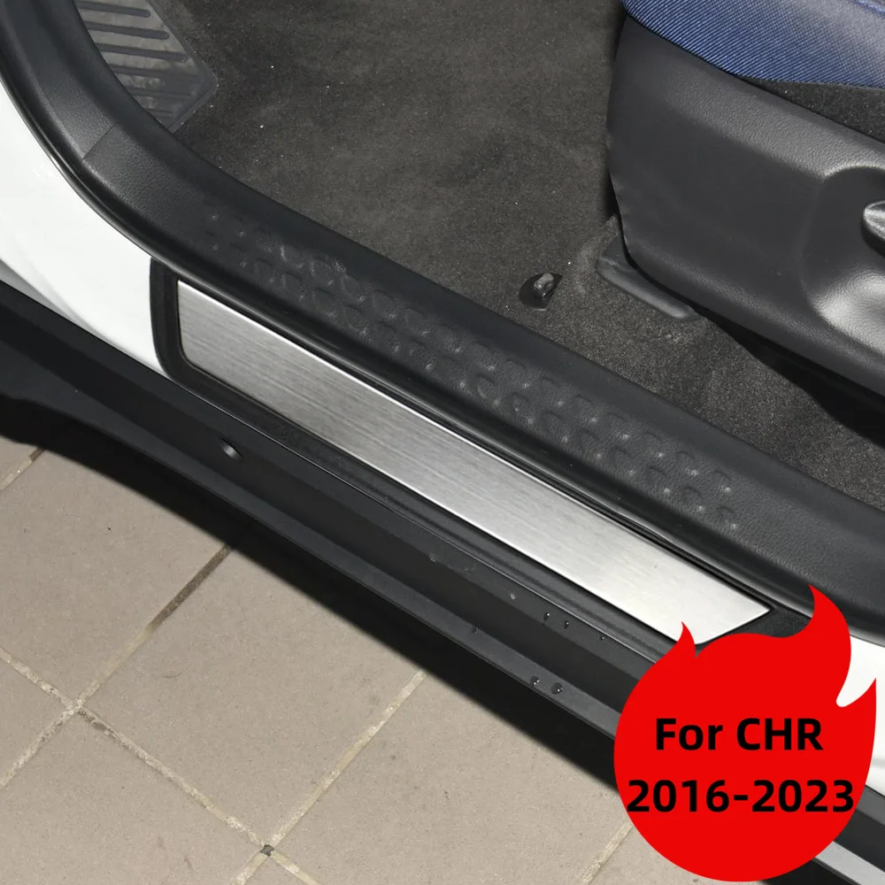 4pc Stainless Door Sill Scuff Plate Trim for Toyota C-HR CHR 2016-2020 2021 2022 2023 Kick Pedal Protector Car Accessories