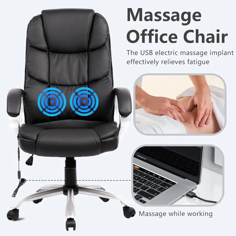 Массажное компьютерное кресло, эргономичное офисное кресло с высокой спинкой, регулируемой поясничной поддержкой и подголовником, черное