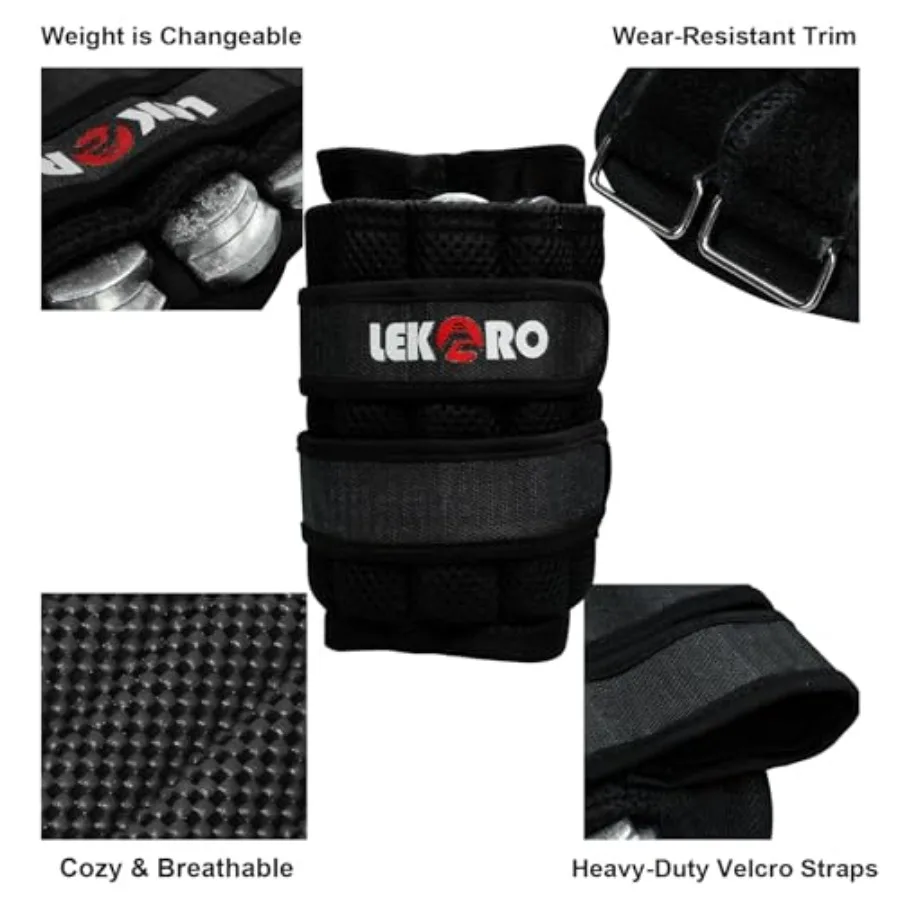 Ankle and Wrist Weights for Walking Running Pilates Fitness Adjustable Removable Steel Plates Black Durable Nylon with Foam Pad