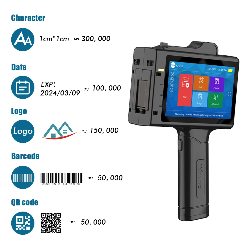 25.4mm Nozzle Handheld Inkjet Printers QR Barcode Batch Number Logo Expiry Date Time Portable Coding Machine Inkjet Printer Gun