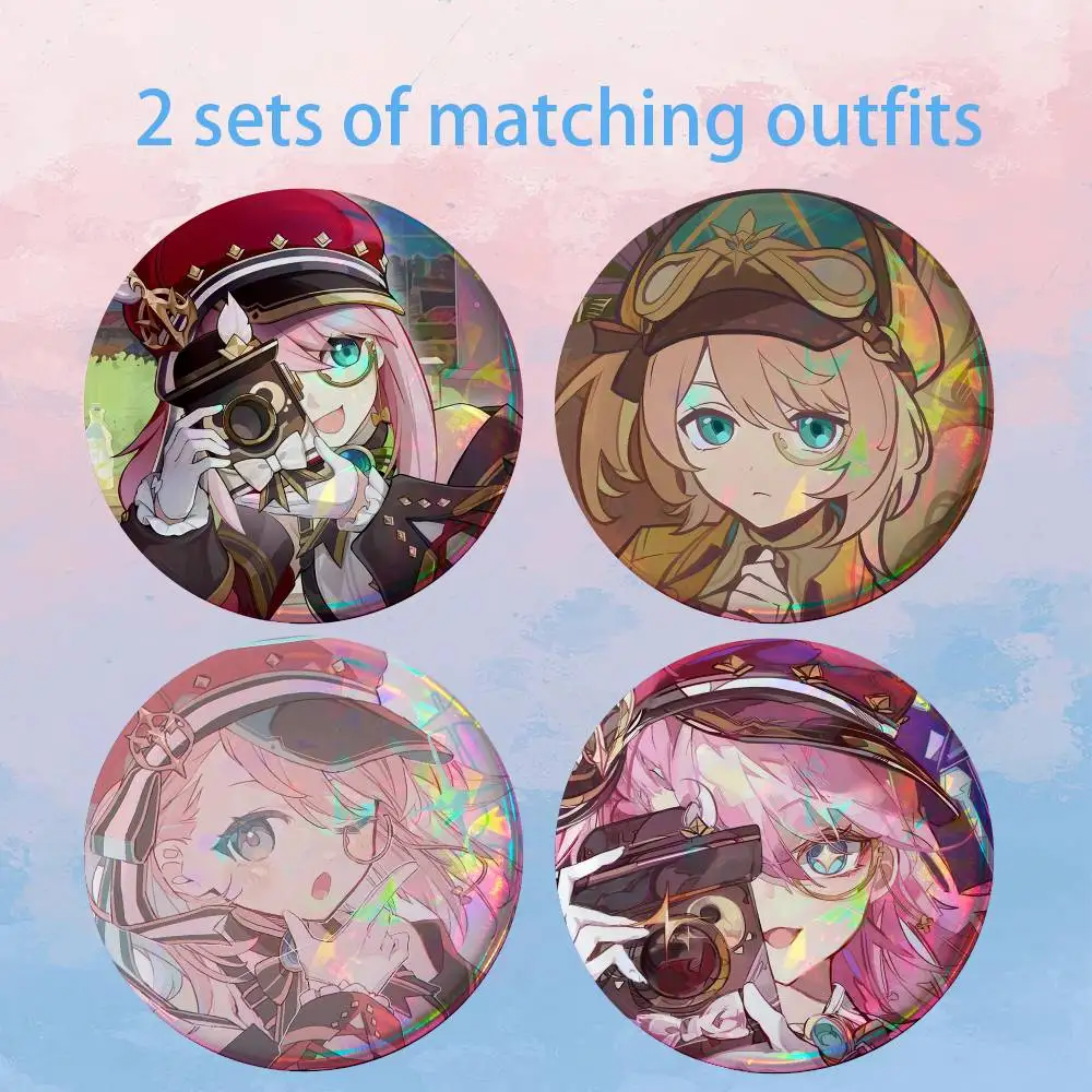 Genshin Impact C-Charlotte 2 piece set Pins Creativity Printed Pictures Text Metal Lapel Badges Brooches Jewelry Gift