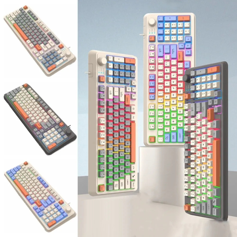 

Mechanical Feel Wired RGB Light Keyboard Independent Knob Adjustable Volume 94 Key RGB Keyboard Luminous Mixed Color Design