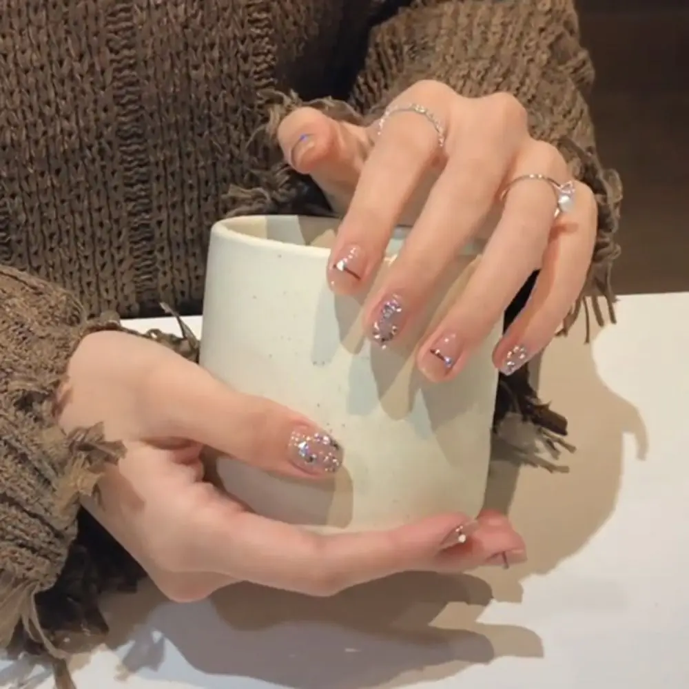 24pcs Long Almond False Nails Ballerina Stiletto Press on Nails Detachable Stained Love Butterfly Flame French Nail Tips DIY