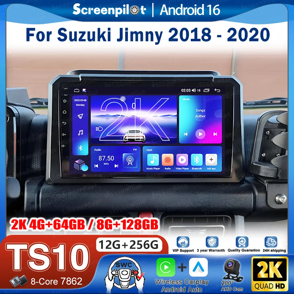 Android 16 Car Radio Stereo Head Unit For Suzuki Jimny 2018 -2020 Multimedia Video Player GPS Navigation Touch Screen Head Unit