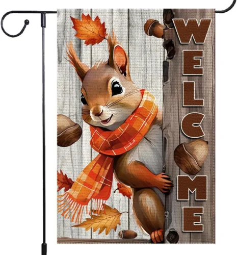 Welcome Garden Flag 12x18inch The Nut Squirrel Fall Autumn Garden Flags Yard Por