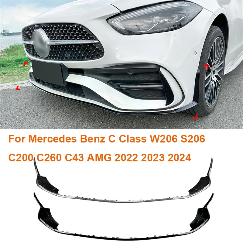 

For Mercedes Benz C Class W206 S206 C200 C260 C43 AMG 2022 2023 2024 Car Front Bumper Lip Diffuser Spoiler Tuning Protector