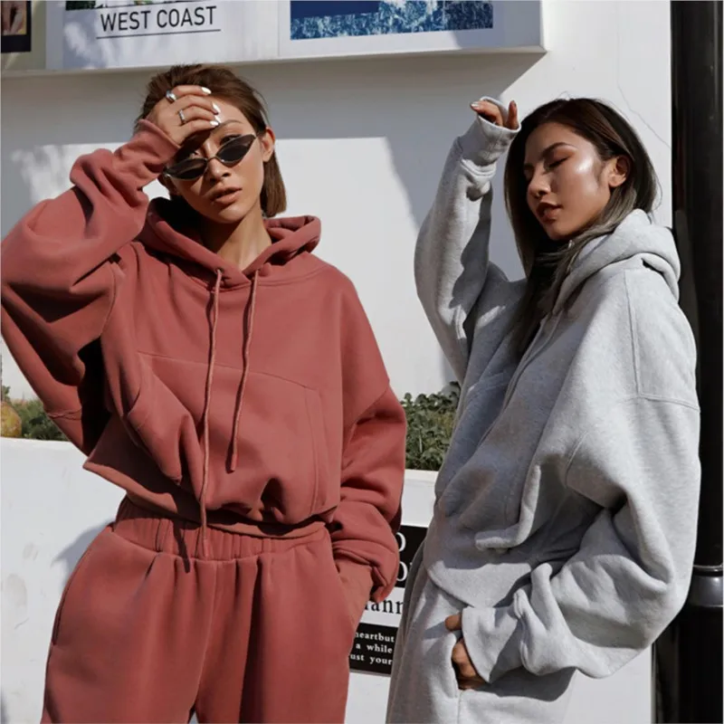 

2025 Women's Solid Color Hoodie Jacket Set Winter Casual Sportswear Breathable Stretch Fabric Versatile for Gym & Daily Wear