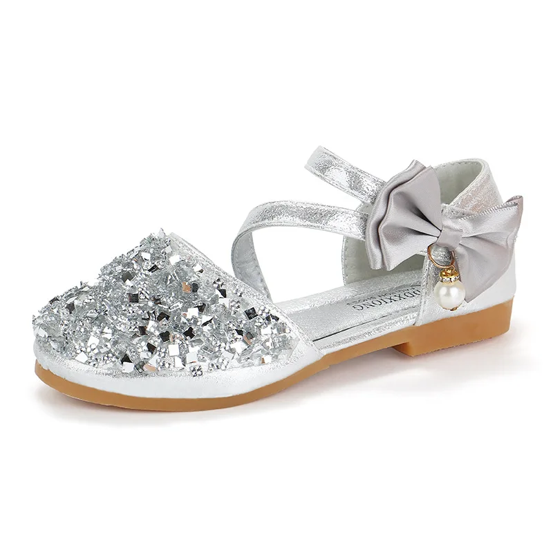 

2023 Summer New Girls Sandals Fashion Sequin Bow Princess Shoes Rubber Sole Non-slip Comfortable Girls Baby Flats Shoes