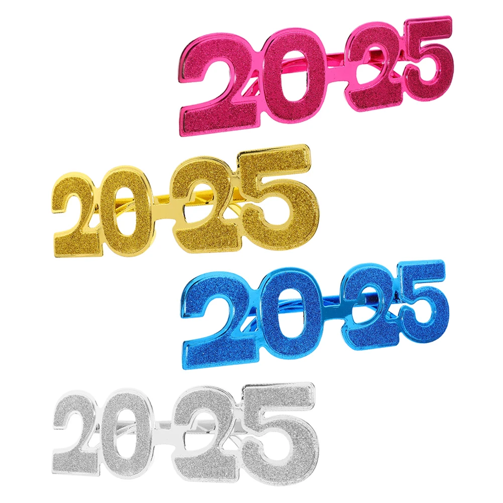 

4 Pcs 2025 Eyewear Plated Powder Glasses Plastic Party Supplies Funny Modeling Eye Wear New Year Accessories Photo Props