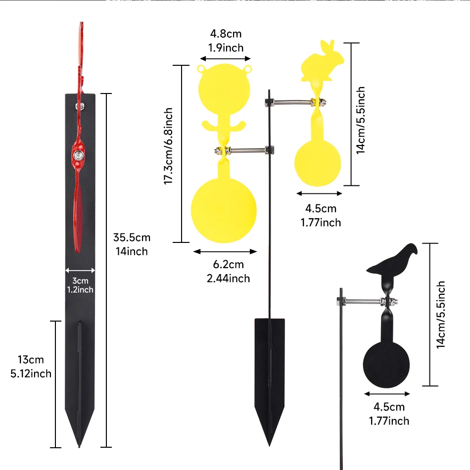 360 graden draaibaar schietdoel, dubbel beren-vormig grondpenetrerend doel, ijzeren doelstandaard, geschikt voor katapult/speelgoedluchtpistool