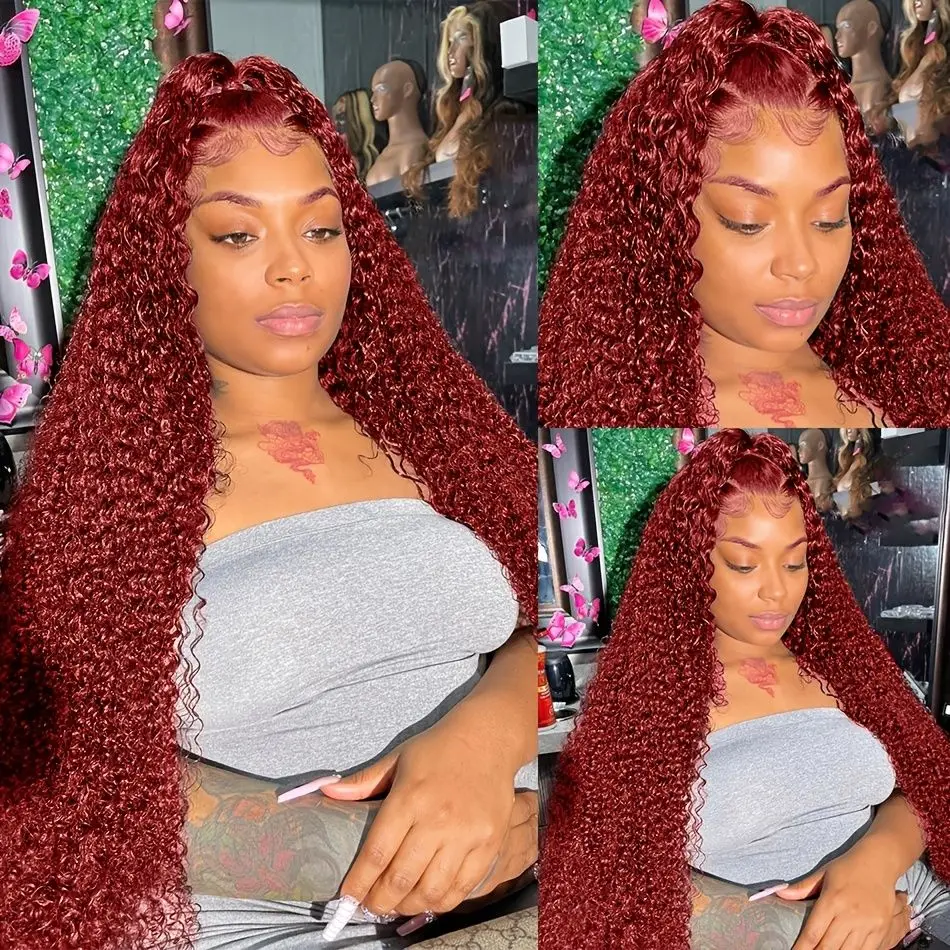 

13x6 Burgundy hd lace frontal human hair wig 30 40 Inch 99J Burgundy Deep Wave 13x4 Frontal Red Curly Wigs Remy For Women choice