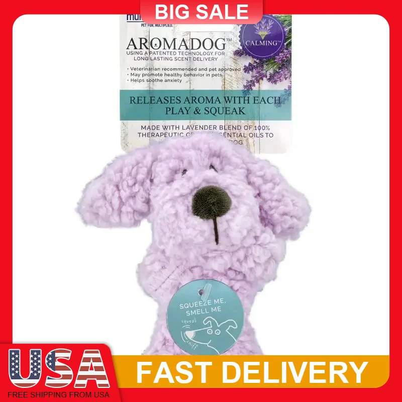

Aromatherapy Fleece Dog Toy with Lavender Scent Soft Cuddly Squeaker Calming Relaxing Plush Puppy Chew Plaything for Dogs 6 Inch
