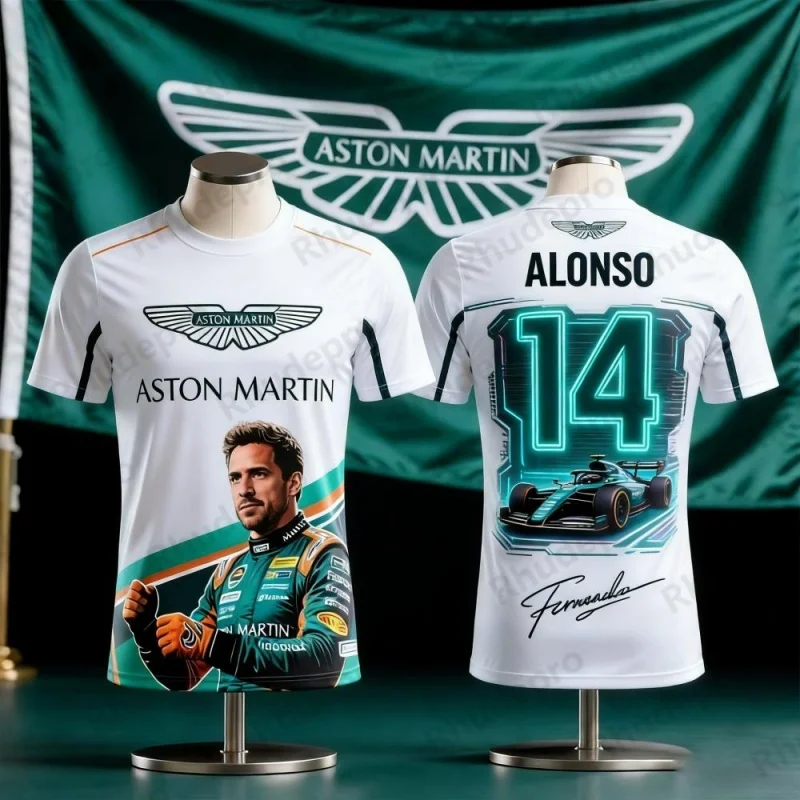 

Футболка Aston Martin 2026 с номером Фернандо Алонсо. Футболка 14 T Spanish Racers Team Racing Suit, быстросохнущая, винтажная
