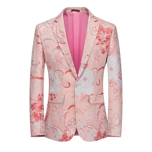 Autumn New Pink Embroidered Suit Jacket Men's Wedding Party Dress Coat Fashionable Slim Male Blazers Big Size M-5XL 6XL