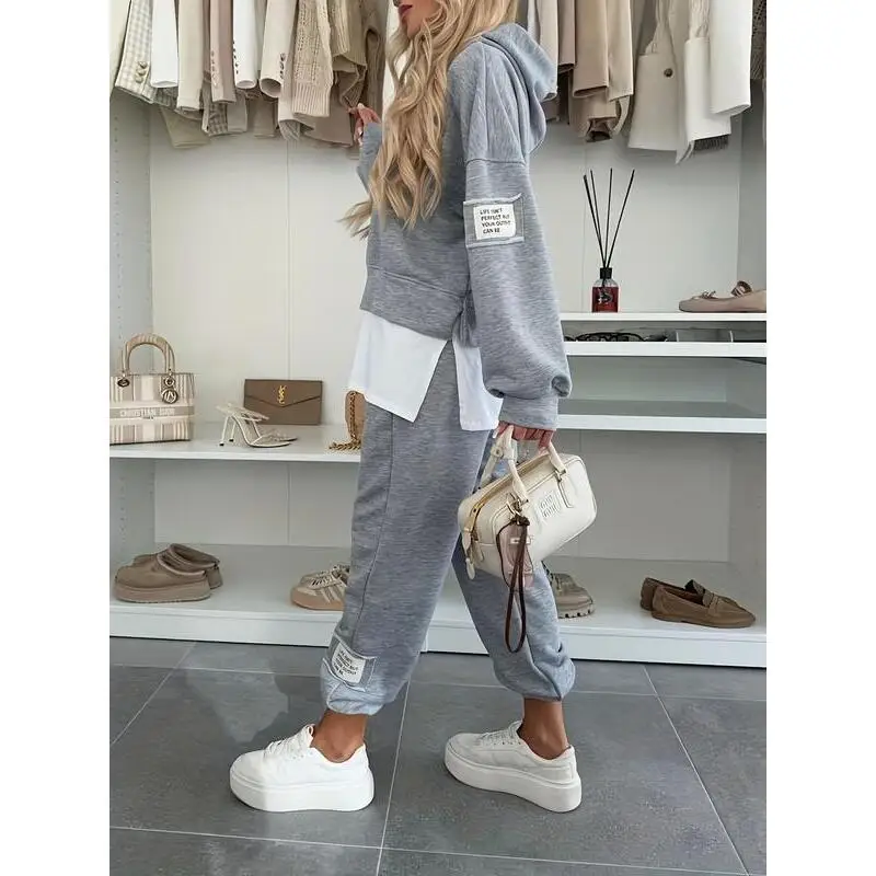 Casual Color Block Women's Set Thick Loose Long Summer Fashion Ensemble Versatile Casual Outfit Student Work Uniform Alternative