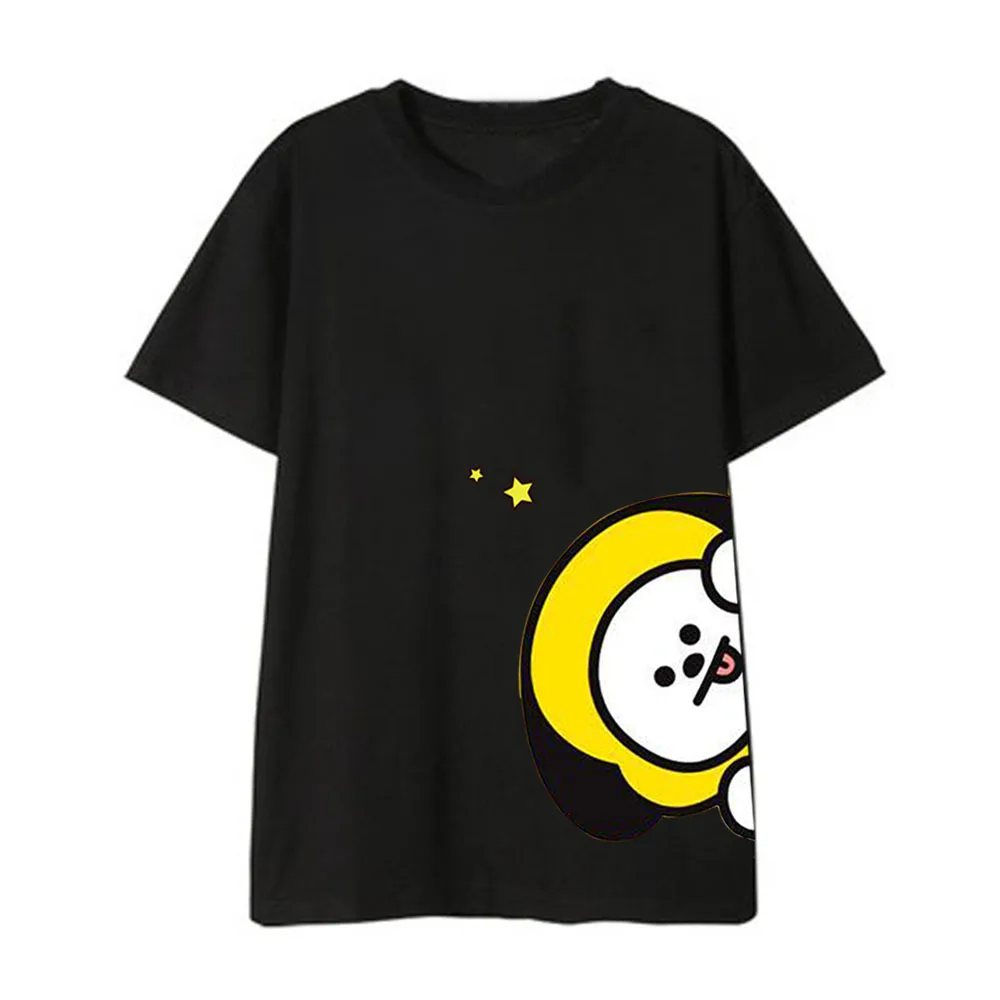 Summer Bt21 Anime Kawaii Cotton T -Shirt Cute Cartoon Round Neck Printing Flower Couple Short-Sleeved Girl Gift