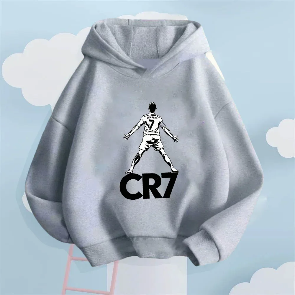 CR7 Hoodie, Unisex-Kapuzenpullover mit Kordelzug, Ronaldo-Fußballspieler-Silhouette auf der Vorderseite, sportlich, lässig, langärmelig – Detail 7