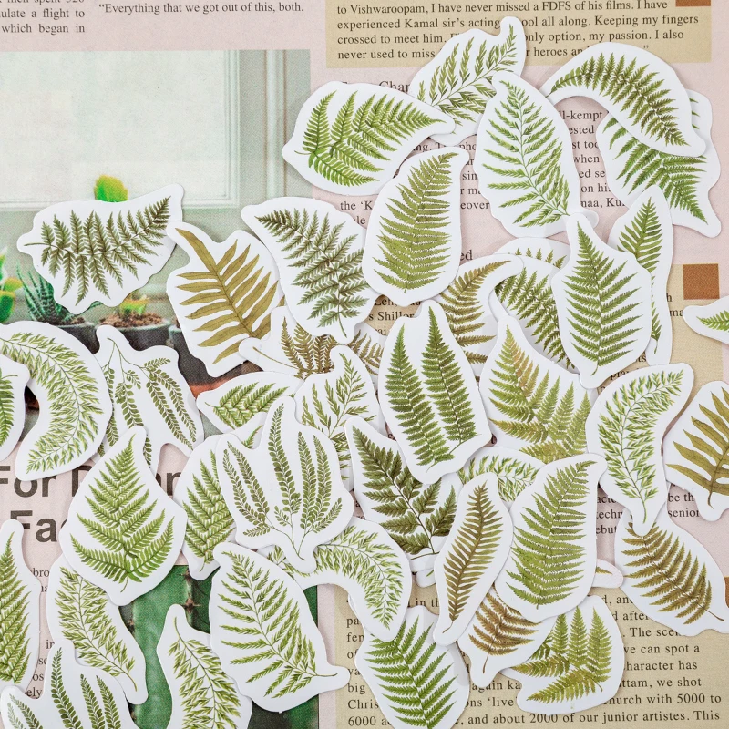 46Pieces Box Stickers Plant Leaf Fresh Green Plant Book DIY Material account Scrapbooking stickers Decorative Adhesive handmade