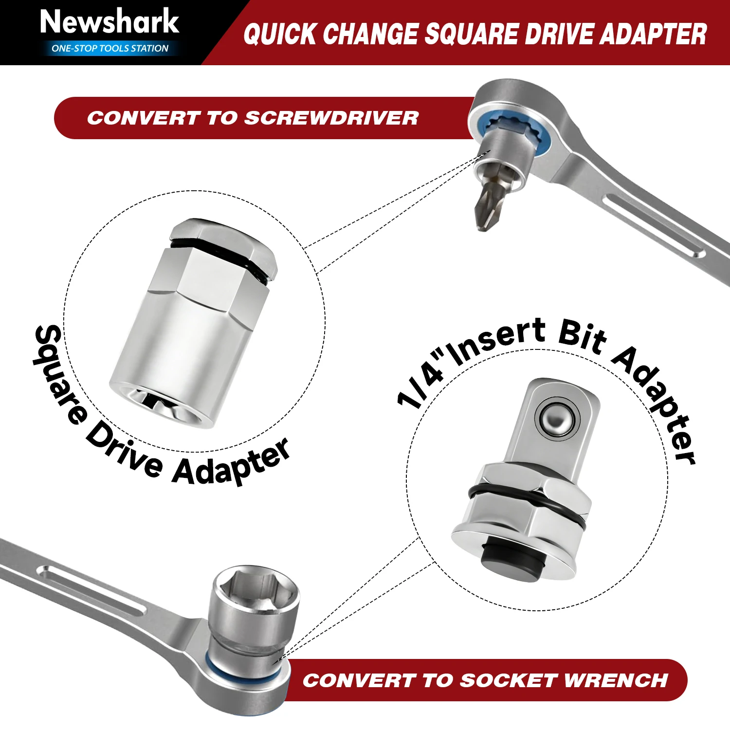 1/2" 1/4" 3/8" Vierkant-Adapter mit Rutschfestem Design für Sichere Befestigung und Hochdrehmoment-Anwendungen – Detail 6