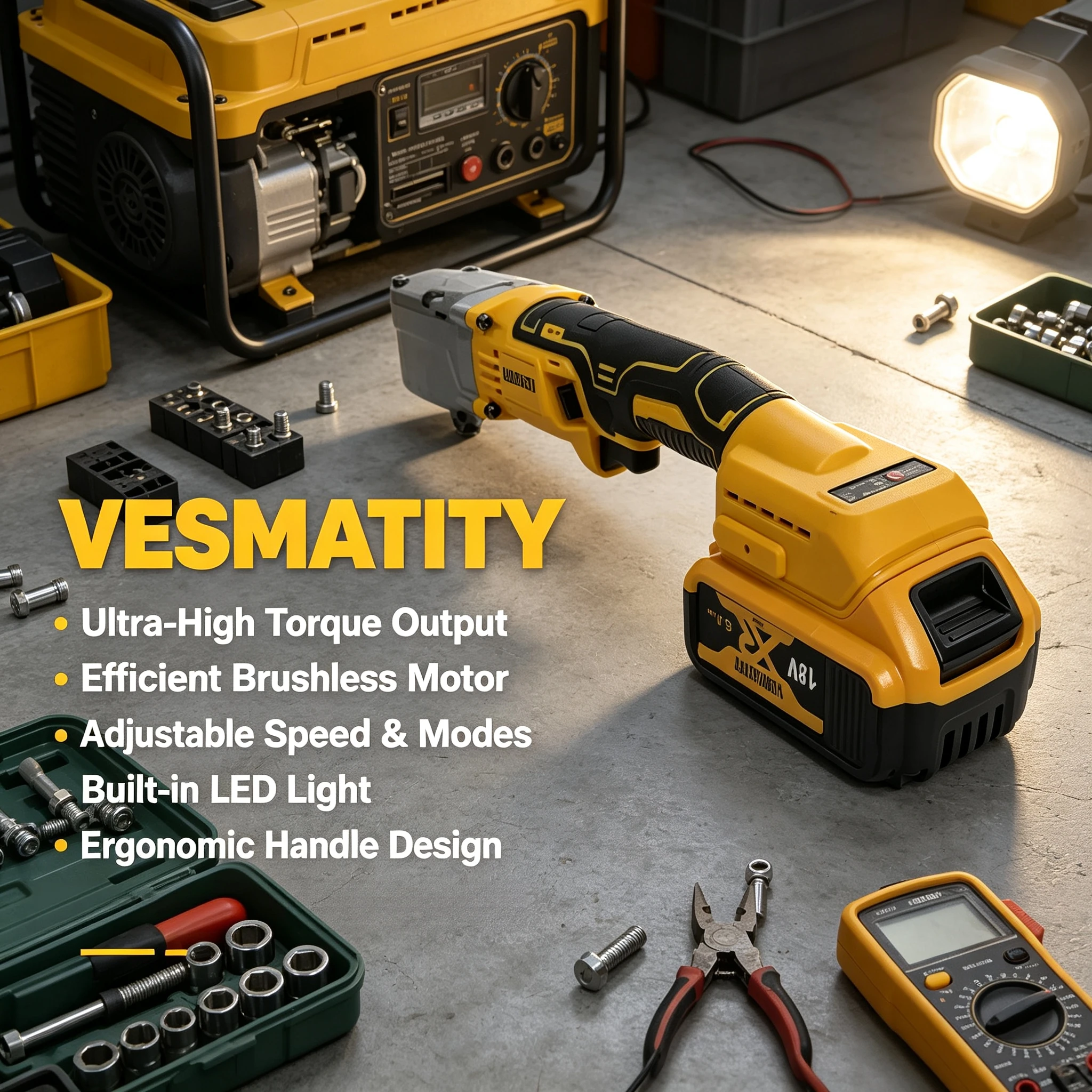 12 Inch Cordless Ratchet Wrench Vesmatity 1200Nm Electric Driver for Auto Nut Screw Removal 18V Battery Max Pro