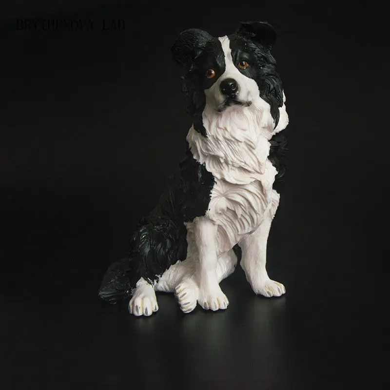 Figurine Sculpture Realistic Border Collie Dog Model Plastic Animal Simulation Kids Cognition Toy Home Desktop Decor Birthday