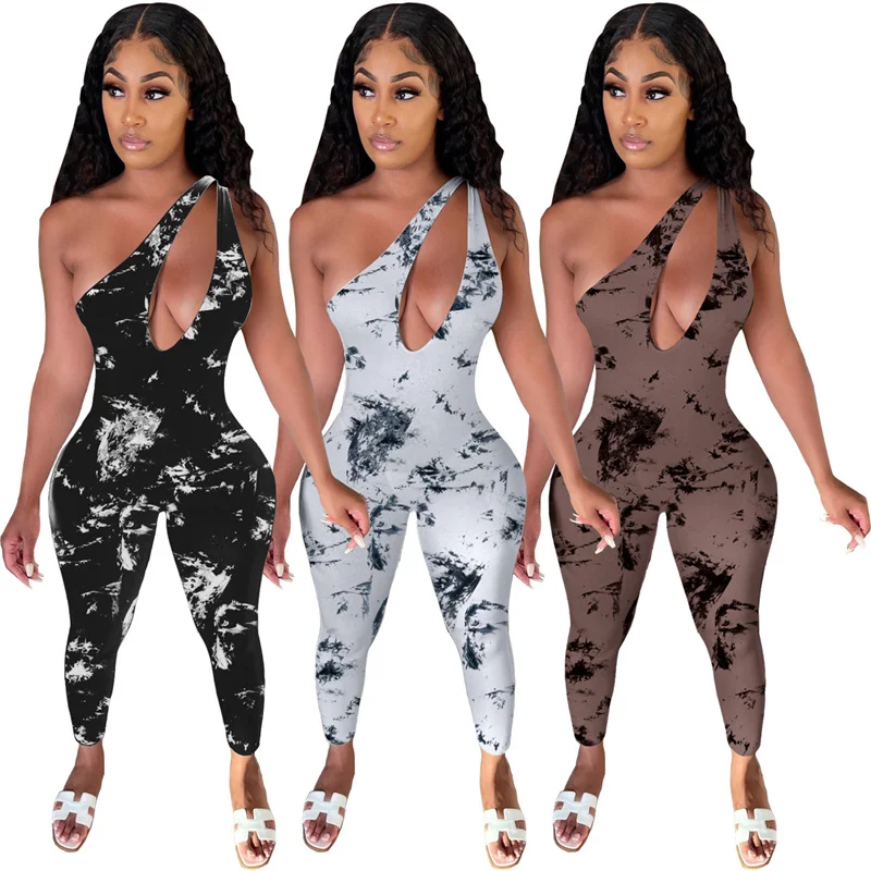 

2023 Fashion Women Playsuit Slim Sexy Women‘s Jumpsuit Black White Brown One-Shoulder Casual Pant Suits Summer Bodysuits