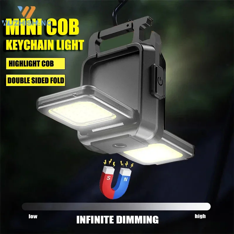 Mini LED Schlüssel bund Taschenlampe Doppel Cob Lichter eingebaute Batterie Typ C wiederauf ladbare 90 ° Falte Outdoor Angeln Camping Laterne