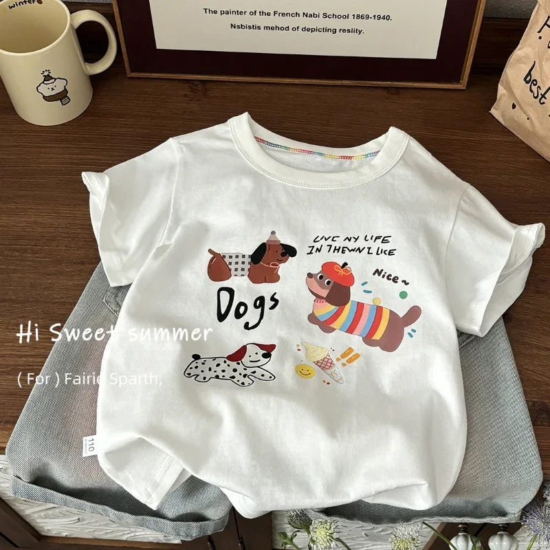 

Детская футболка с круглым вырезом и короткими рукавами, новый летний мультяшный трехмерный милый детский топ с короткими рукавами из модальной ткани