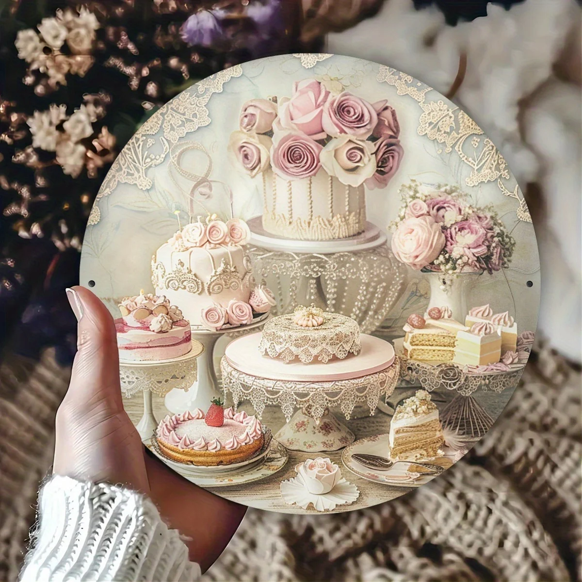 Charming Vintage Lace And Pastry Feast - 20.32X20.32 cm Aluminum Wall Art, Perfect for Home, Café, Or Garage Decor | Durable, Wa