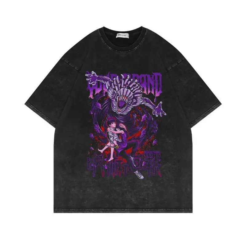 

Футболка из выстиранного хлопка 2026 с принтом Jujutsu Kaisen: Рёмен Сукуна, Мегуми, Нобара. Повседневная свободная футболка с мультяшным рисунком.