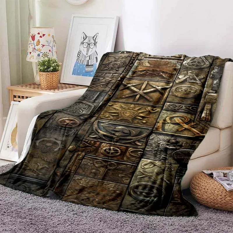 3D Egyptian Mythology Pharaoh Hieroglyphs Soft Thin Blanket, Flannel Lunch Break Throw Blanket Travel Bedroom Sofa Picnic