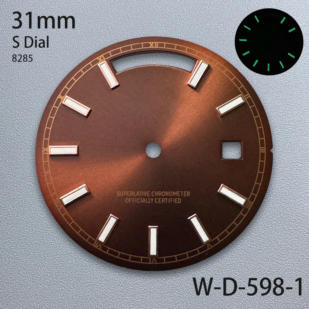 31mm S Logo Day And Date Dial Fit 8285 Movement Green Luminous Sunray High-Quality Dial Watch Modification Accessories