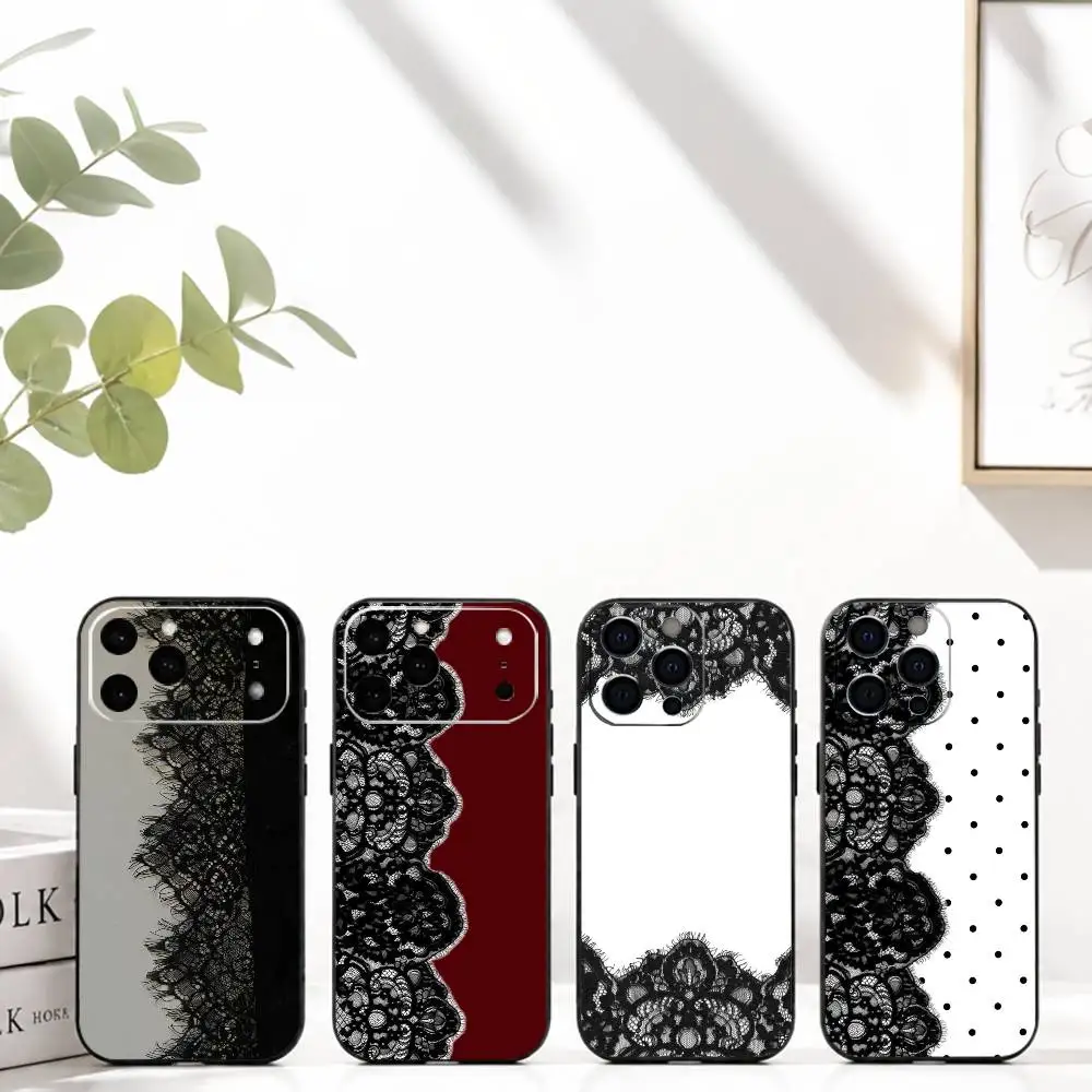 

B-Black lace pattern A-Art Phone Case For iPhone 17, 16,15,14,13,12,11 Plus,Pro Max, Others Soft Black Cover