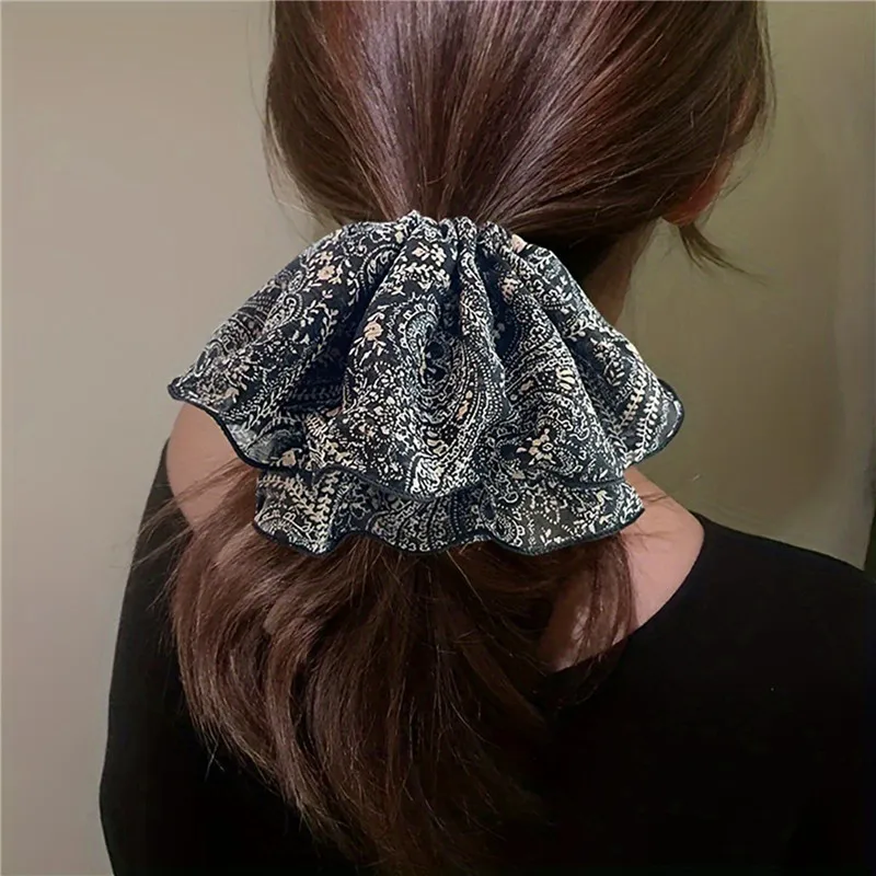 Korean Fashion Simple Fold Elastic Scrunchie Retro Black And White Head Rope Headflower Hair Accessories For Woman Girls