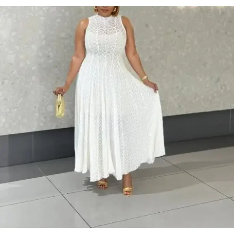 

Summer Temperament Design Sense Round Neck Sleeveless Slim Lace White Dress for Women Elegant and Simple A-Line Sleeveless Dress