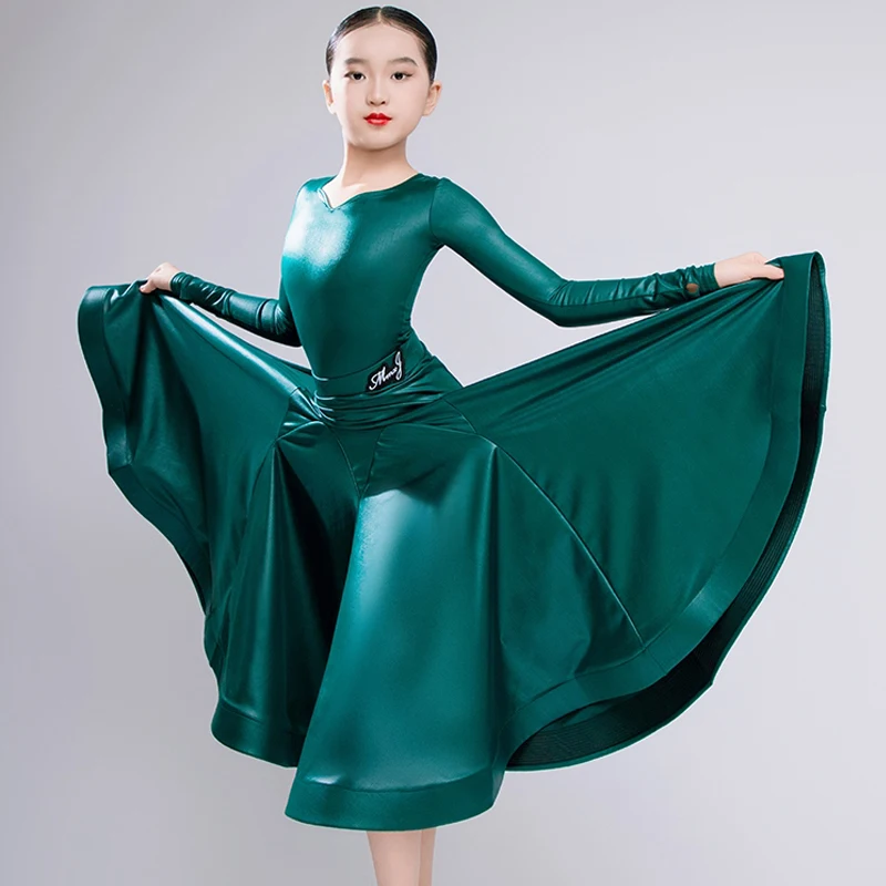 

Green Leather Ballroom Dance Performance Dresses For Girls Latin Dance Competition Dress Kids Samba Tango Rumba Dancewear SL9869