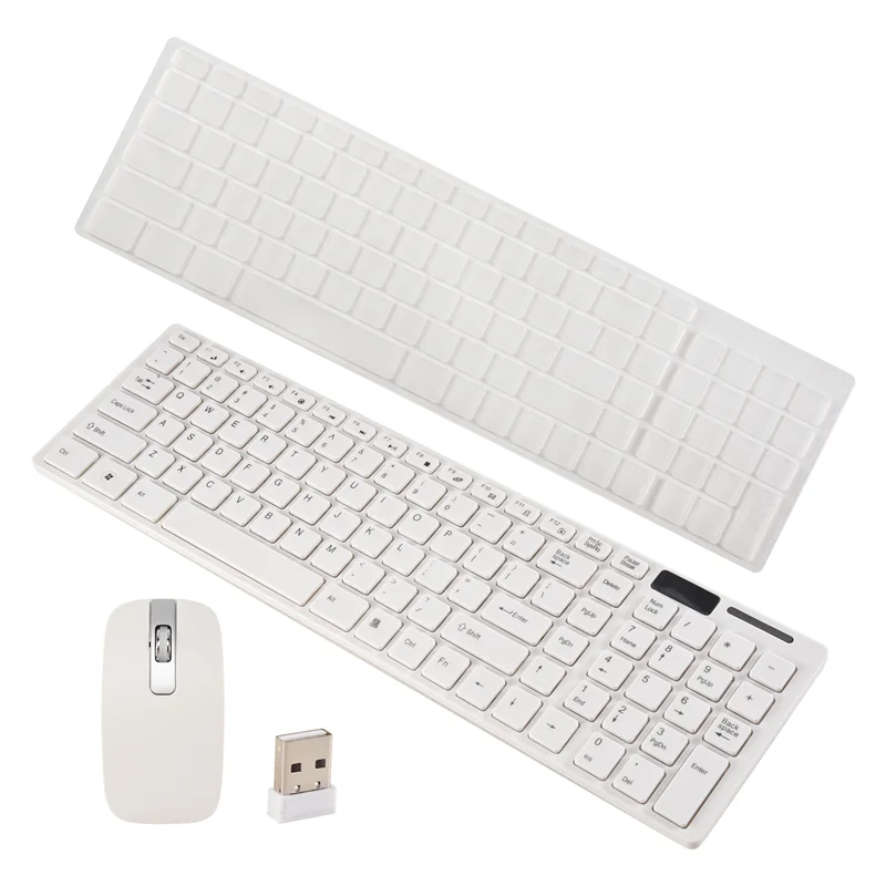 AED7-Wireless Slim White Keyboard + Wireless Optical Mouse Set For PC And Laptop