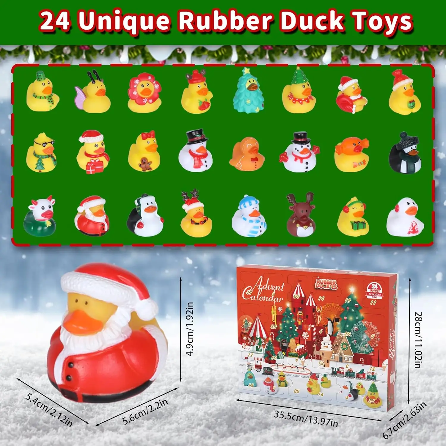 Christmas Rubber Ducks Advent Calendar 2024-24 Days Christmas Countdown Calendar Ducks for Toddler Kids Bath Toys