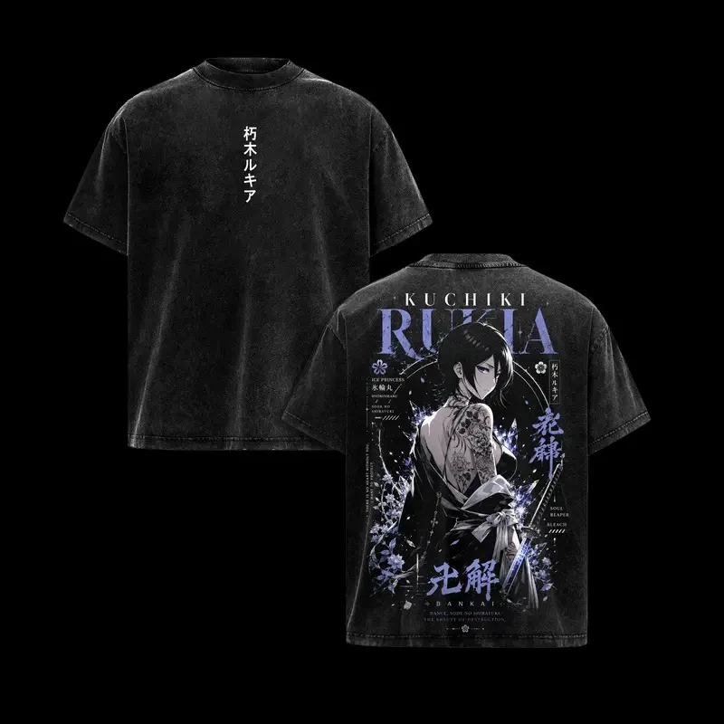 BLEACH Kuchiki Rukia Graphic Tshirt Men Women Clothing Short Sleeve Cotton T-shirts Washed Tee Harajuku Summer Casual T Shirt