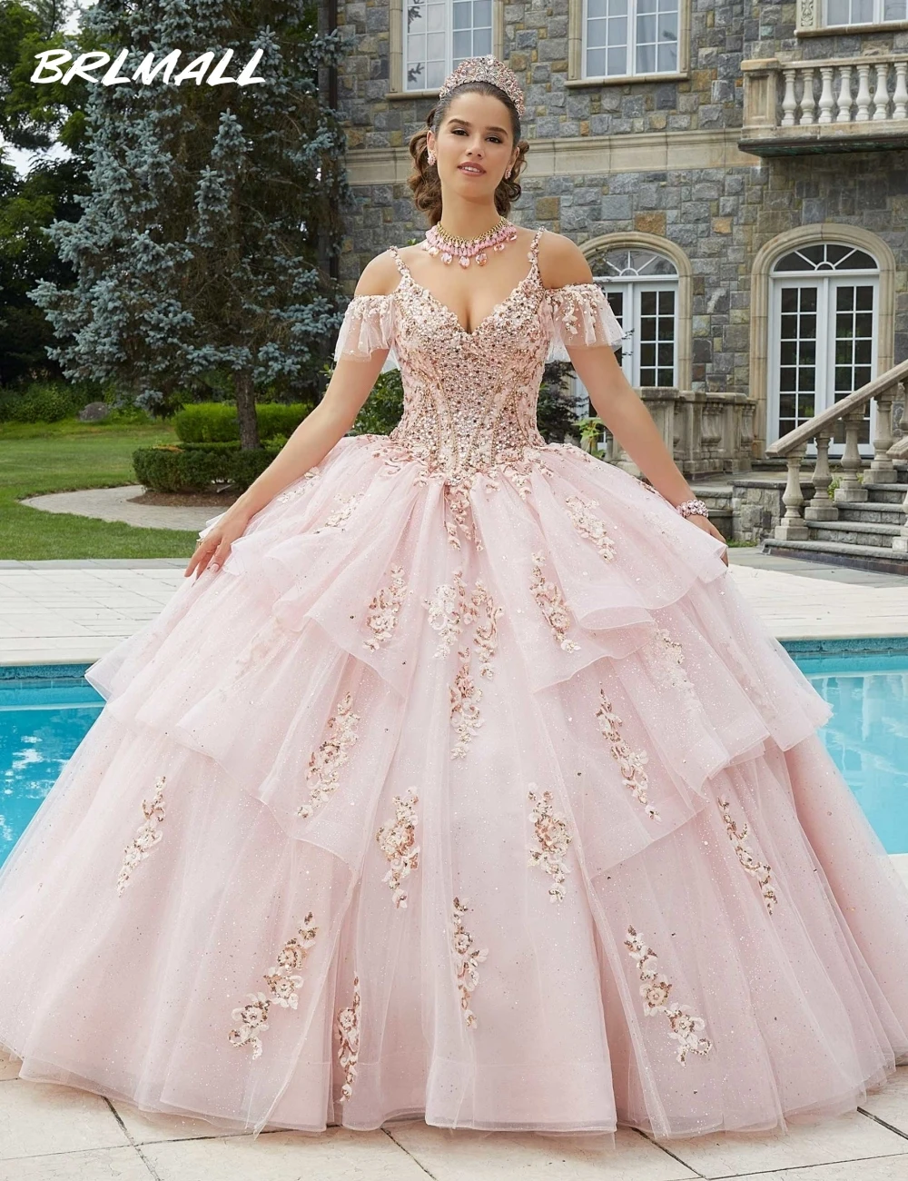 

Женское блестящее платье с оборками, Розовое Бальное Платье из фатина, вечернее платье на заказ, 15 дюймов