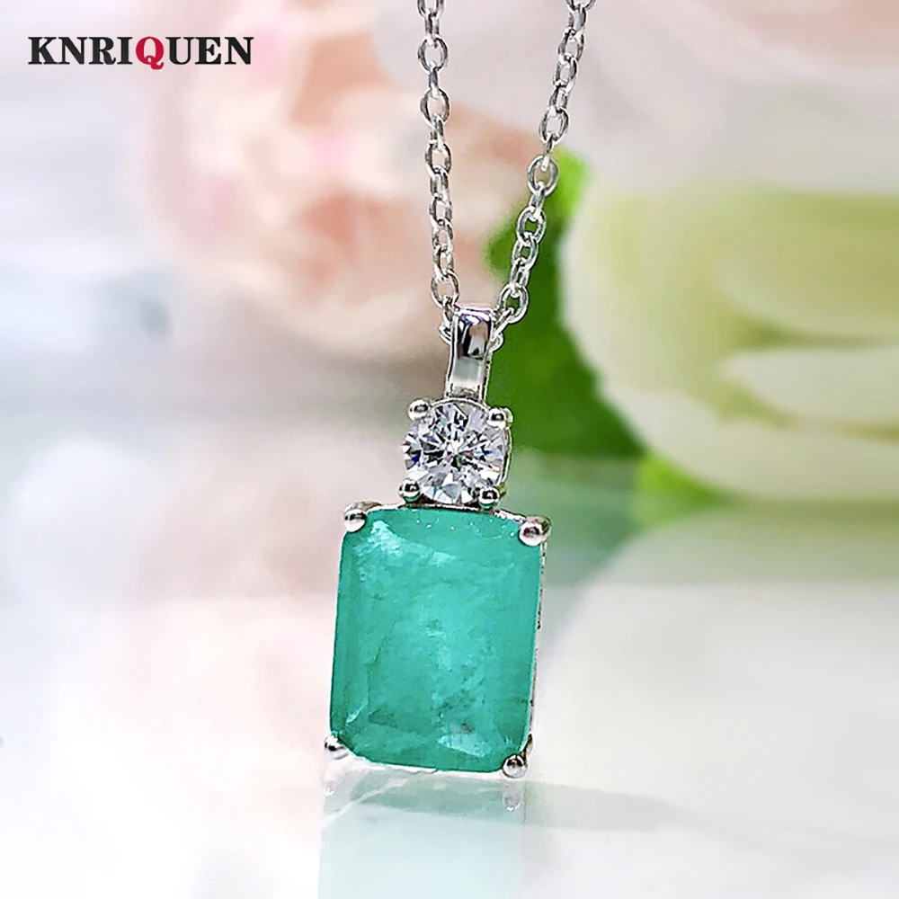 

Charms 100% 925 Real Silver 8*10mm Paraiba Tourmaline Gemstone Pendant Necklace for Women Wedding Engagement Fine Jewelry Gift