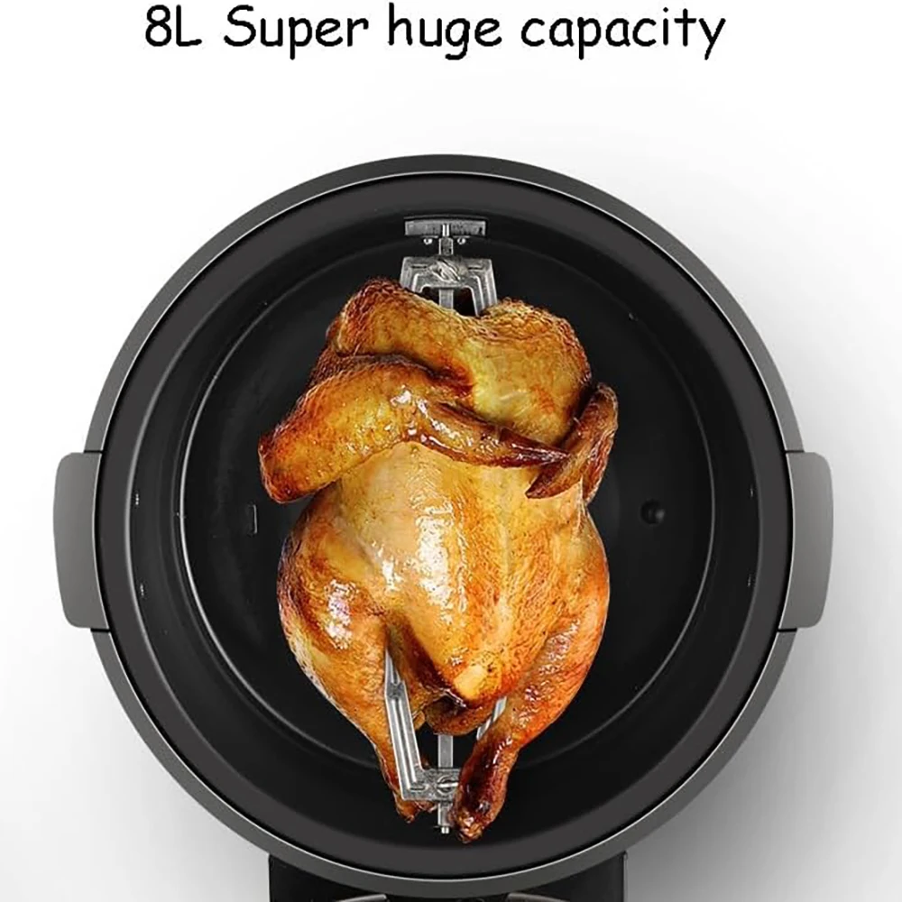 8L Electric Multifunction Fryer Oven 360 Degree Rotary Oil-Free Digital Temperature Timer 80-230 Celsius for Household Outdoor